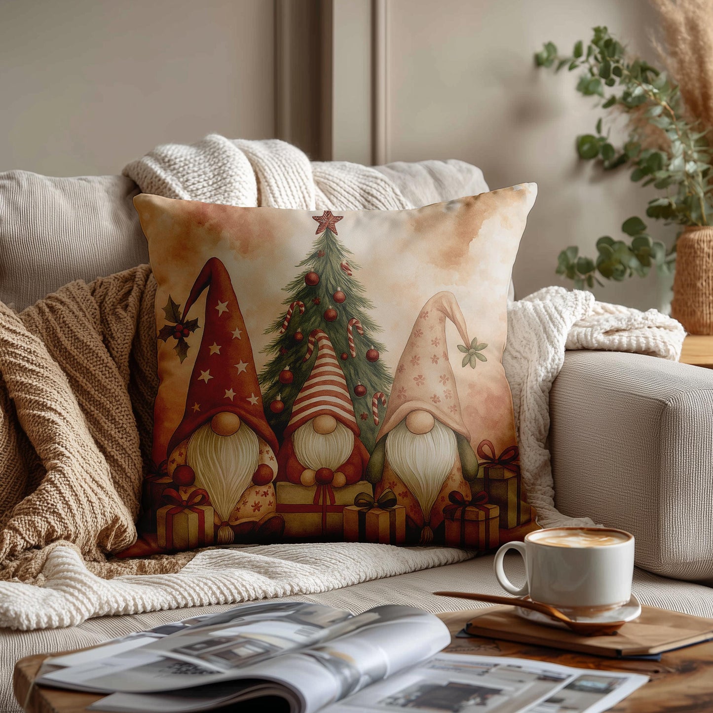 Christmas Gnome Square Pillow - Cozy Holiday Decor, Winter Throw Cushion, Seasonal Gift