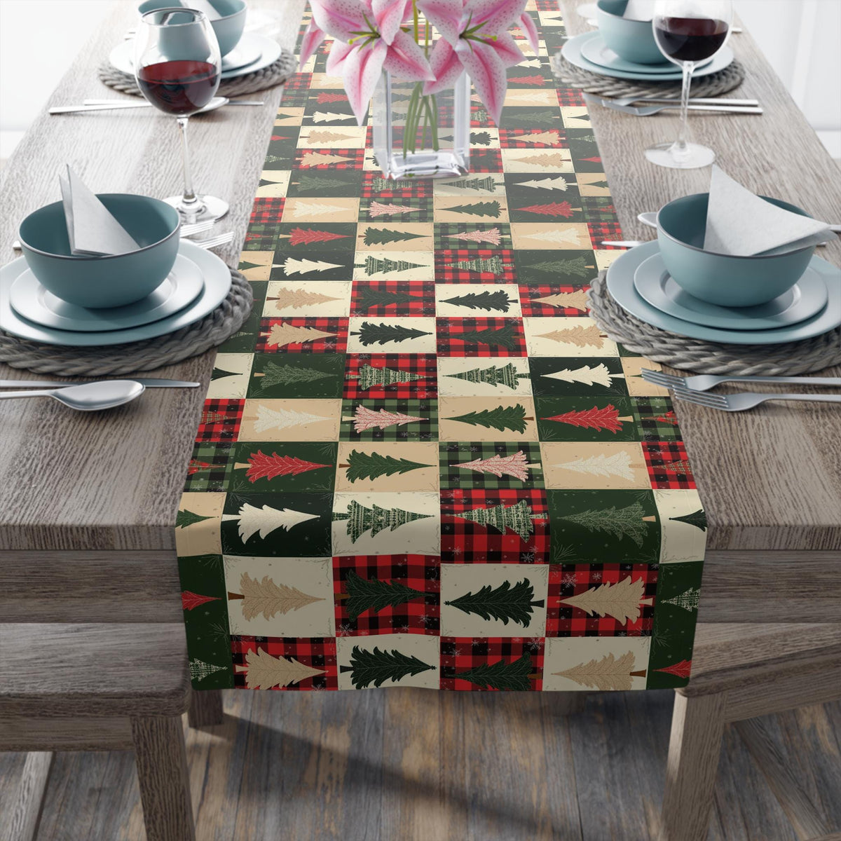 Festive Christmas Table Runner: Rustic Farmhouse Decor for Cozy Holiday Dining Room & Kitchen