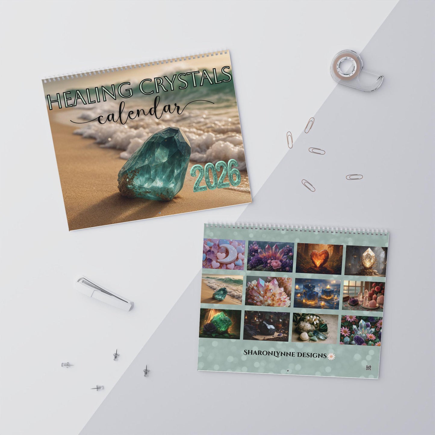 Healing Crystals Wall Calendar 2026 | Boho home office organizer, gift for crystal lovers