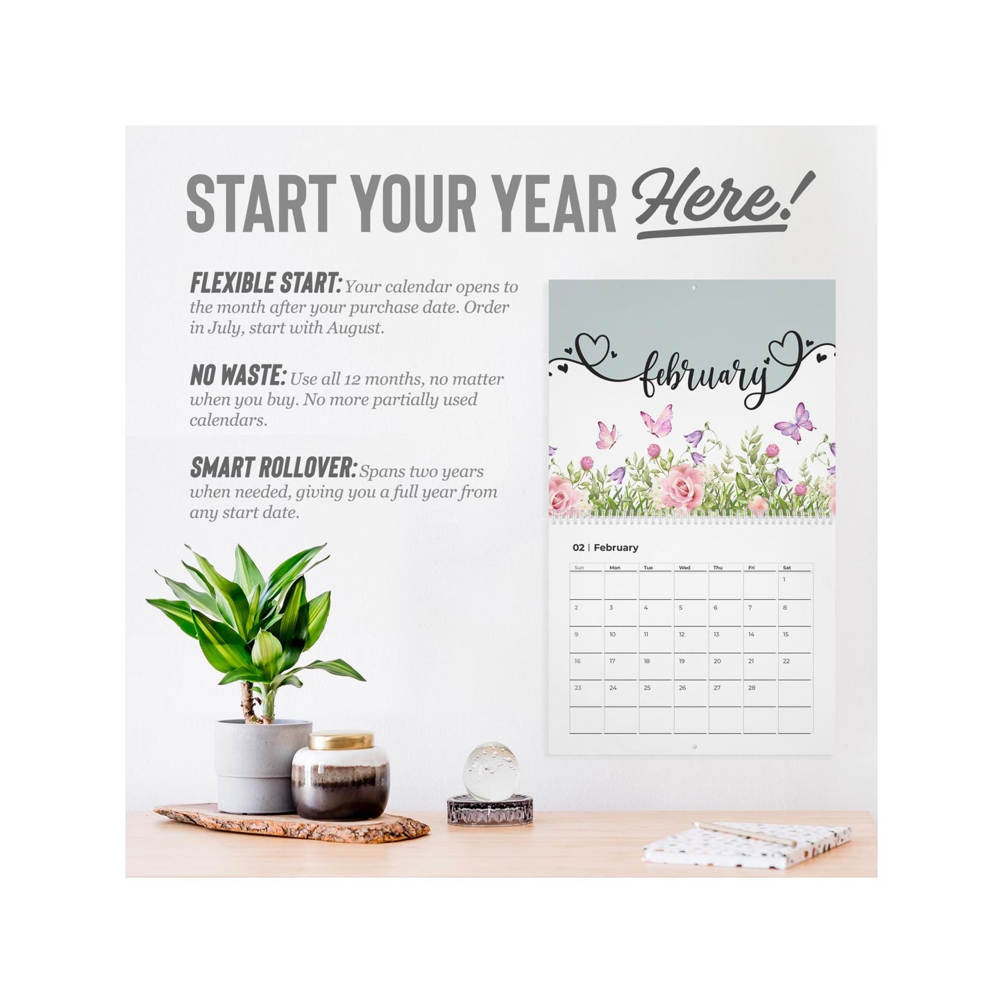 2026 Floral Wall Calendar: 12-Month Botanical Planner with Colorful Blooms