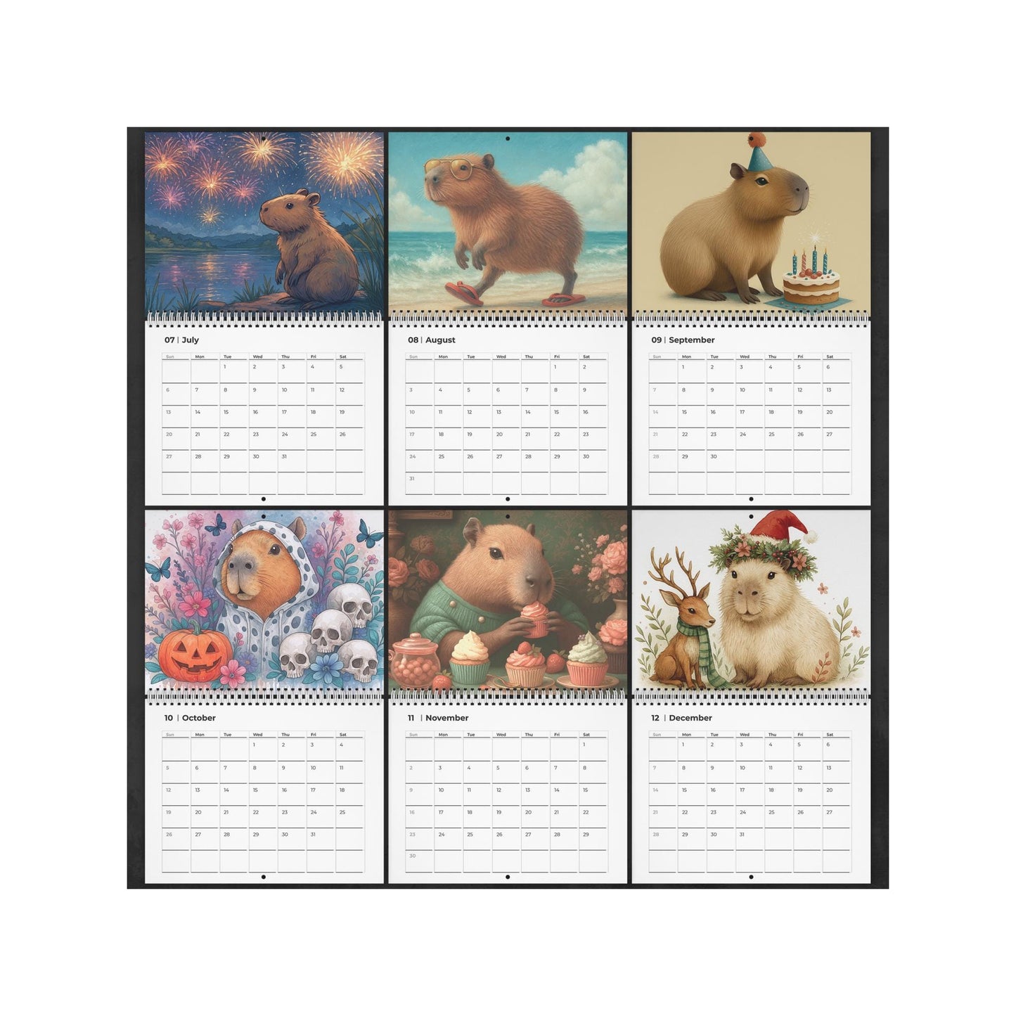 2026 Capybara Wall Calendar: Monthly Animal Art for Nature Lovers and Kawaii Enthusiasts
