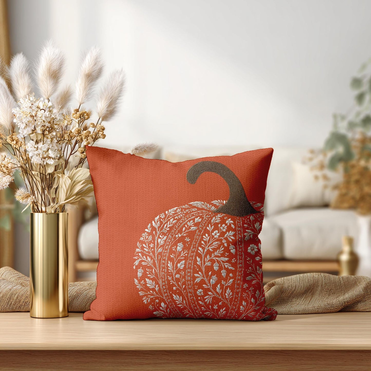 Autumn Pumpkin Square Pillowcase, Faux Suede Double-Sided Print with Concealed Zipper