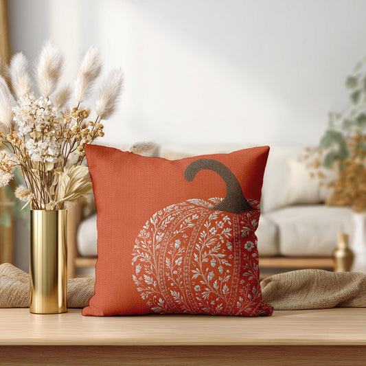 Autumn Pumpkin Square Pillowcase, Faux Suede Double-Sided Print with Concealed Zipper