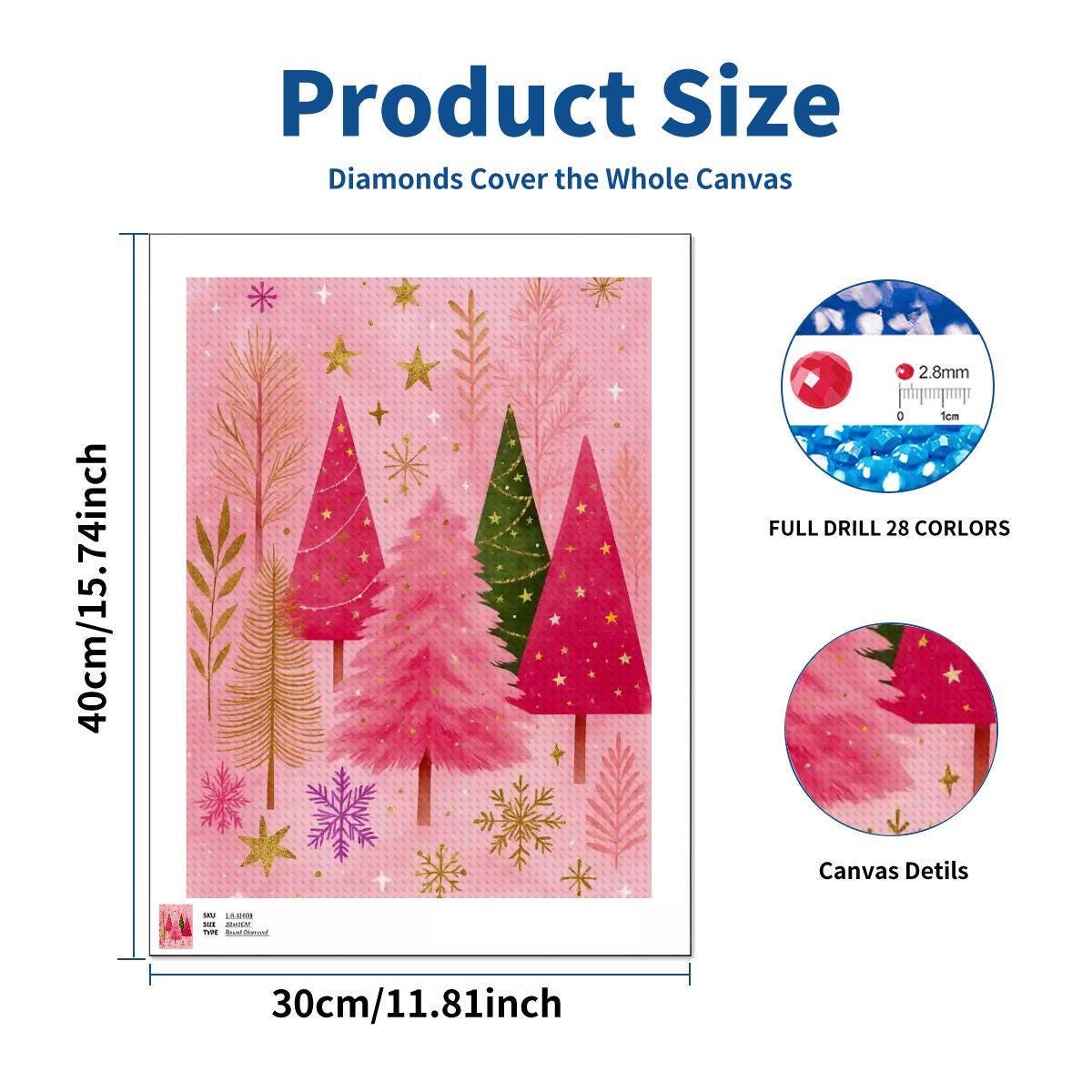 Pink DIY Tree Diamond Painting Kit - Frameless Canvas Art for Holiday Decor