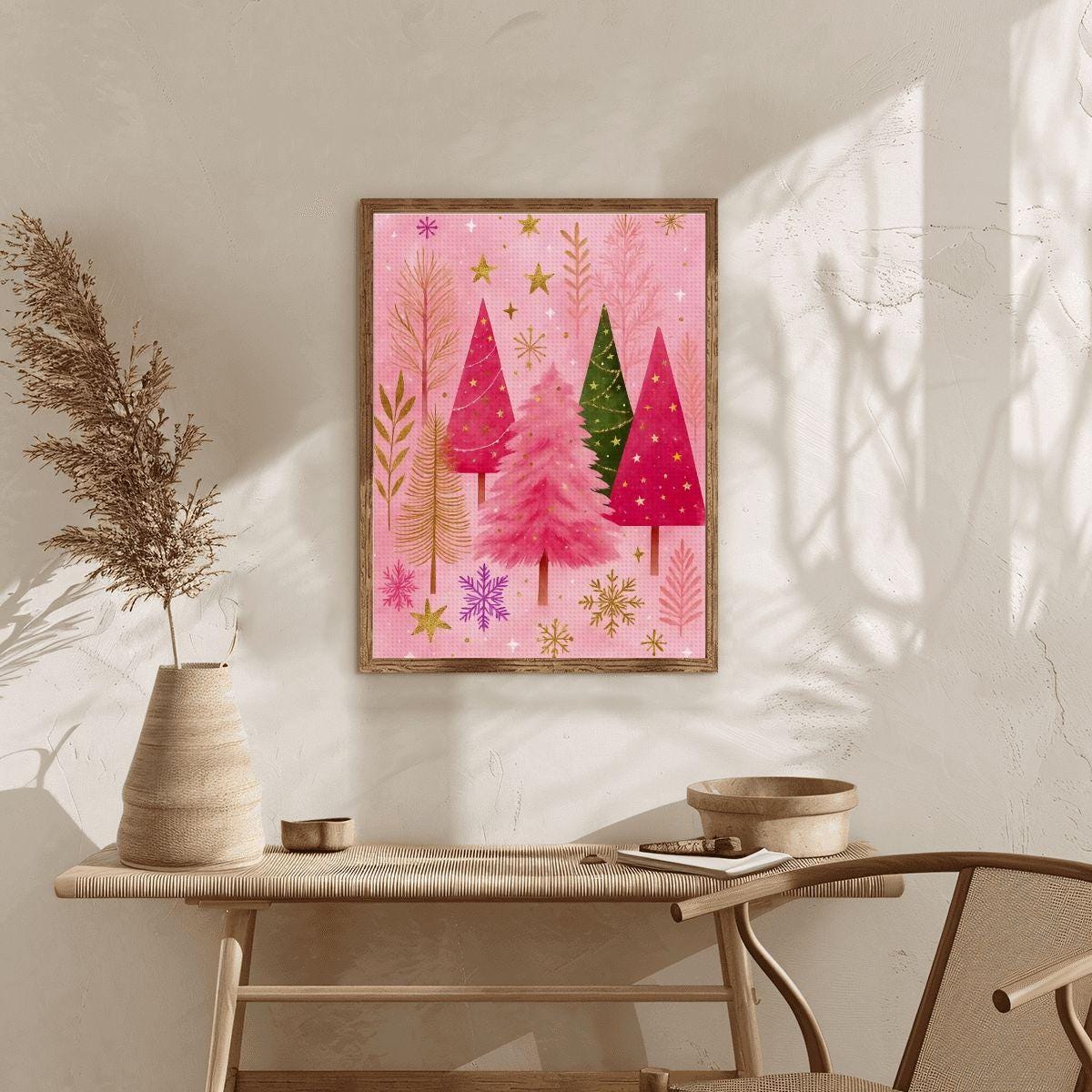 Pink DIY Tree Diamond Painting Kit - Frameless Canvas Art for Holiday Decor