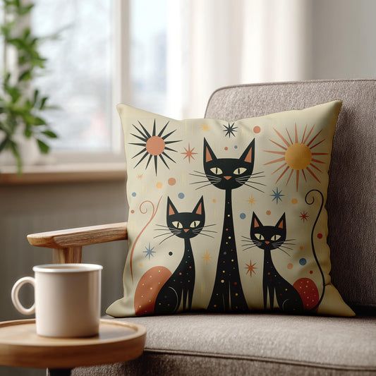 Vintage-inspired Feline Velvet Cushion Cover - Retro Home Decor Accent for Cat Lovers