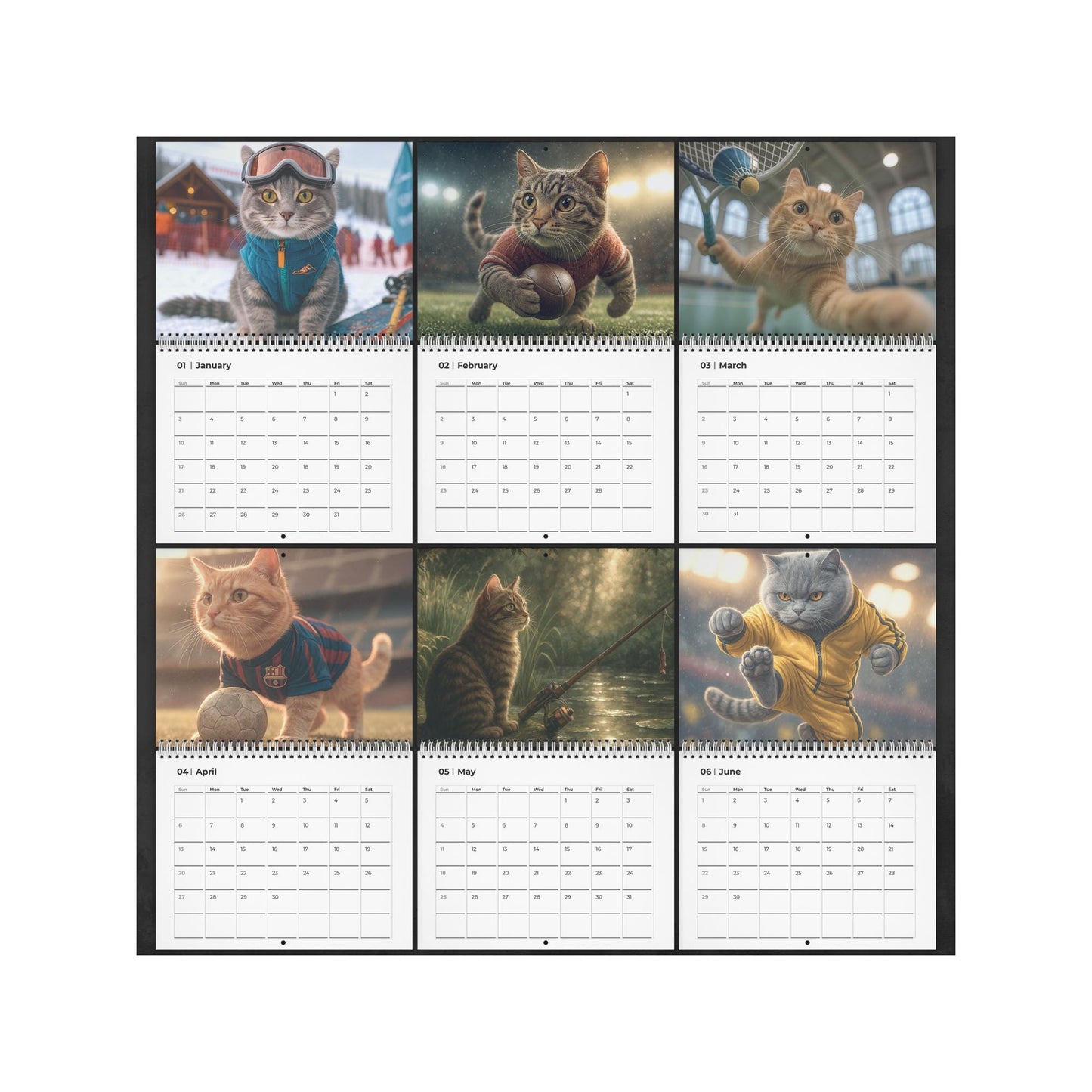 2026 Sporty Cat Calendar: Blue Kitties in Action - Monthly Wall Planner for Pet Lovers