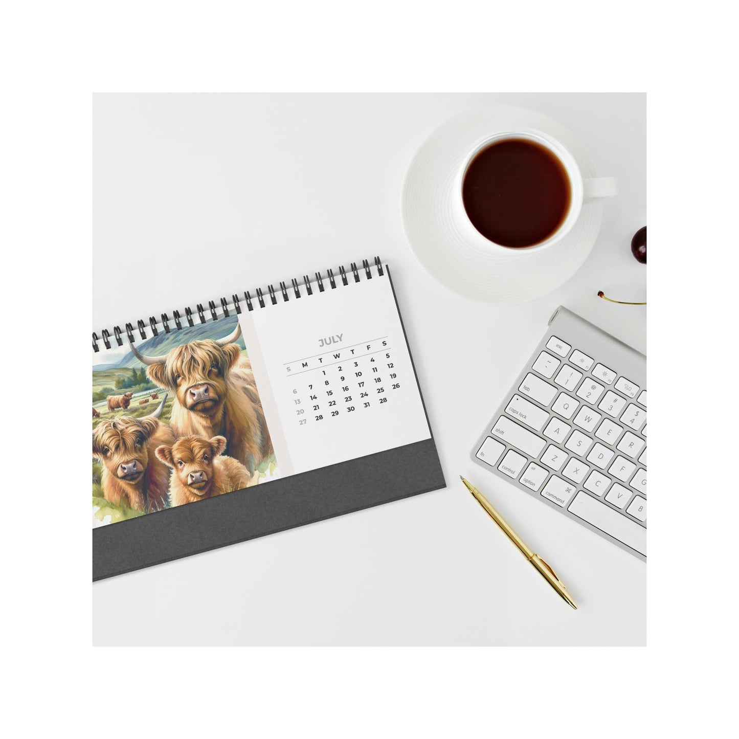 2026 Highland Cow Desktop Calendar: Rustic Farm Animal Photography for Office & Home Decor