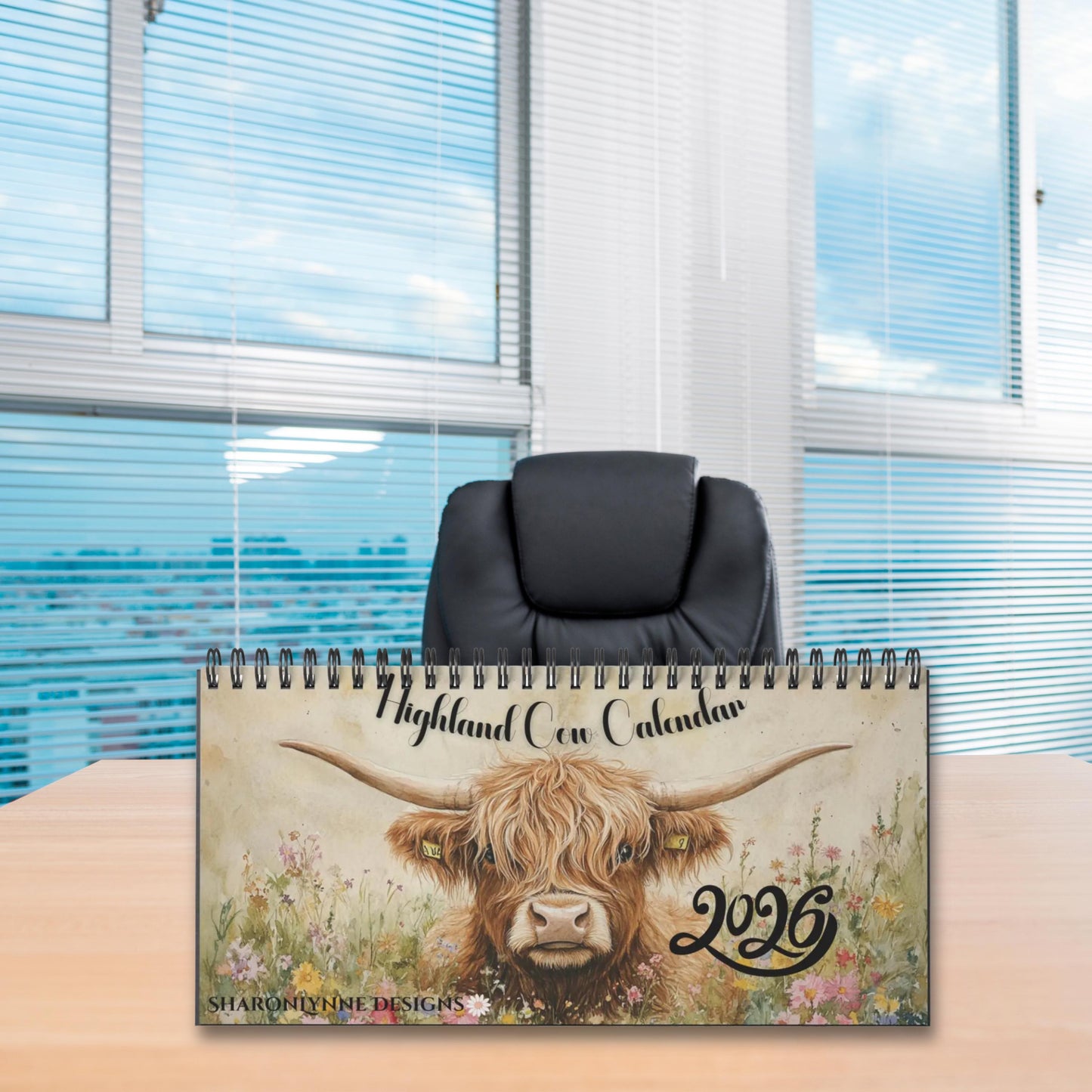 2026 Highland Cow Desktop Calendar: Rustic Farm Animal Photography for Office & Home Decor