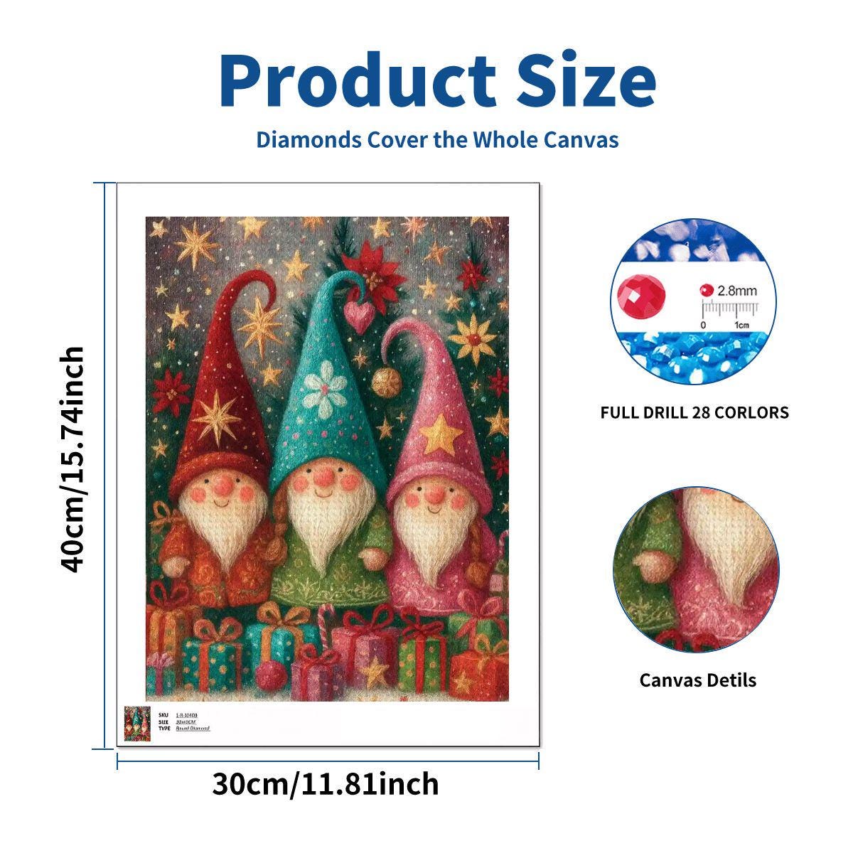 DIY Christmas Gnome Diamond Painting Kit - Frameless Holiday Craft Project for Adults
