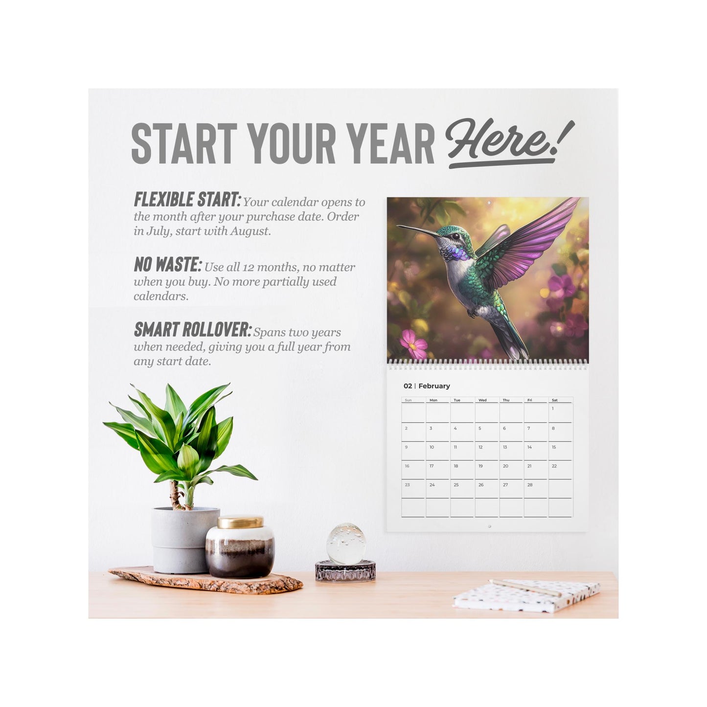 2026 Hummingbird Wall Calendar: Vibrant Monthly Planner with Colorful Bird Photography