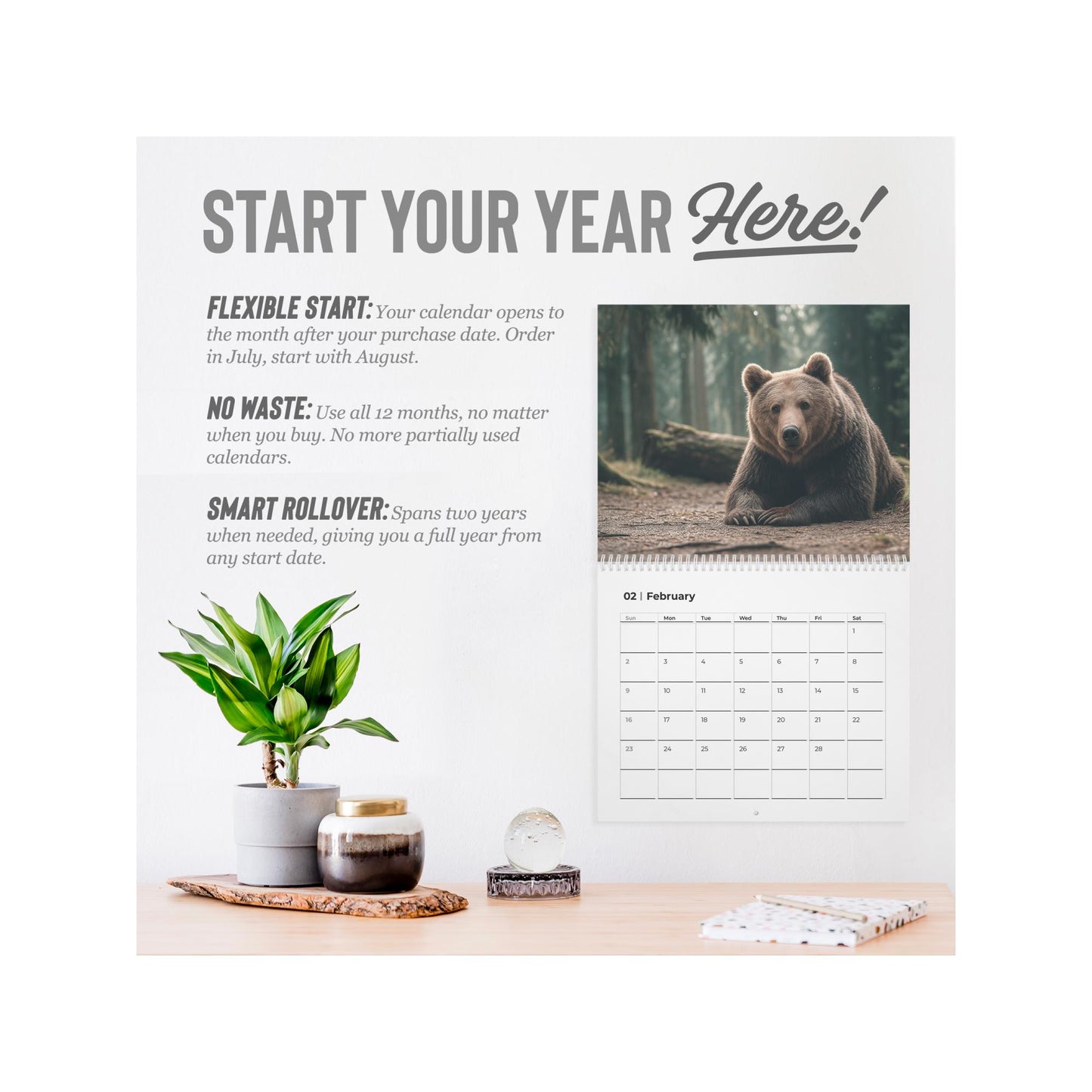 2026 Woodland Creatures Wall Calendar: Brown Monthly Planner with Forest Wildlife Art