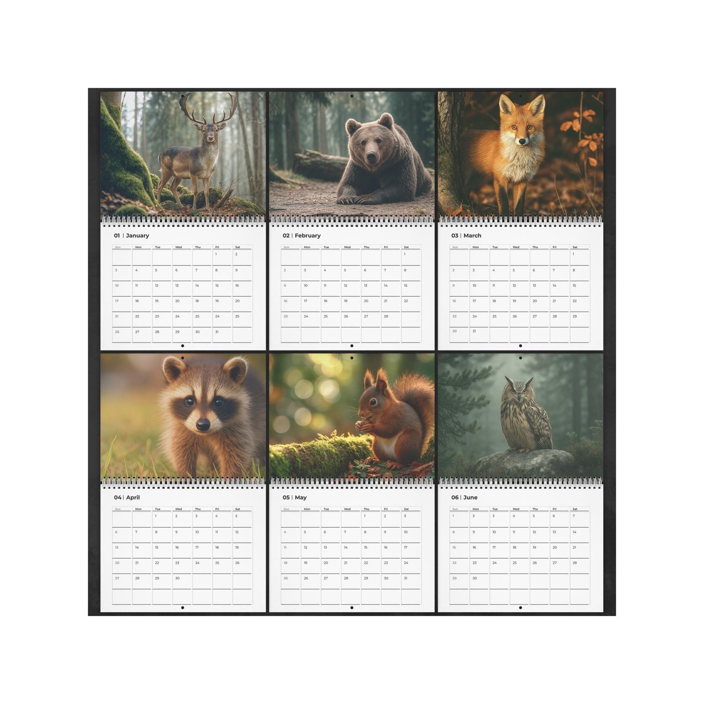 2026 Woodland Creatures Wall Calendar: Brown Monthly Planner with Forest Wildlife Art