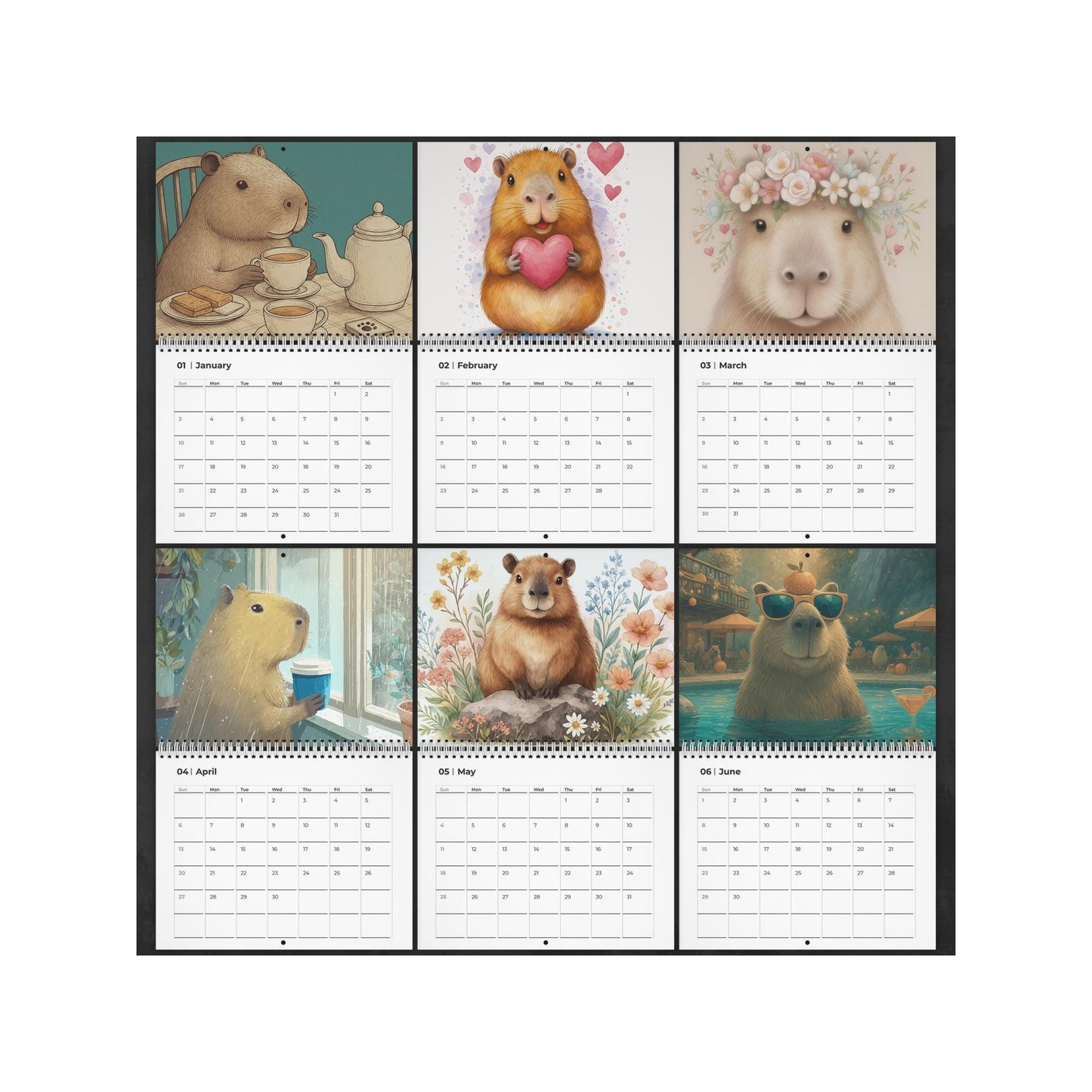 2026 Capybara Wall Calendar: Monthly Animal Art for Nature Lovers and Kawaii Enthusiasts