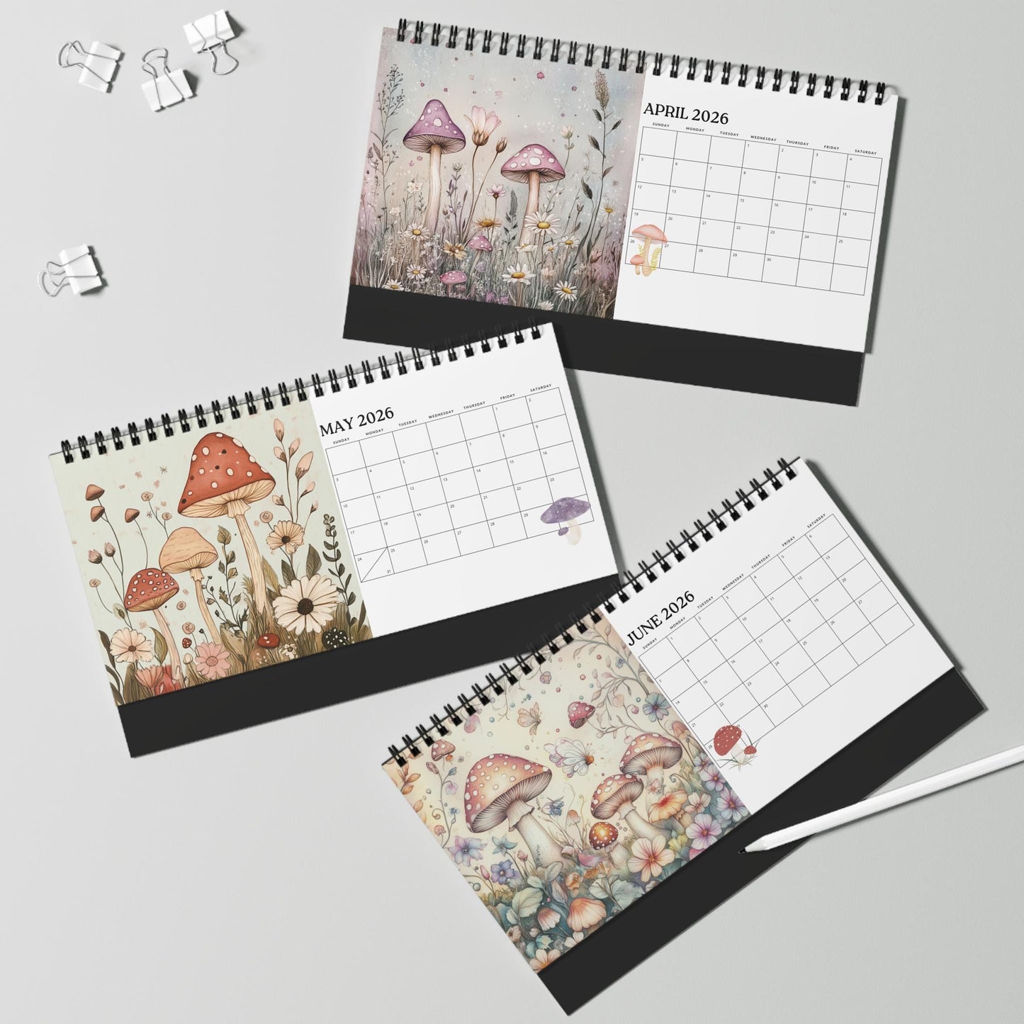 2026 Mushroom Calendar, Plant Lover Gift, Wall Art Eco Planner, Nature Desk Organizer