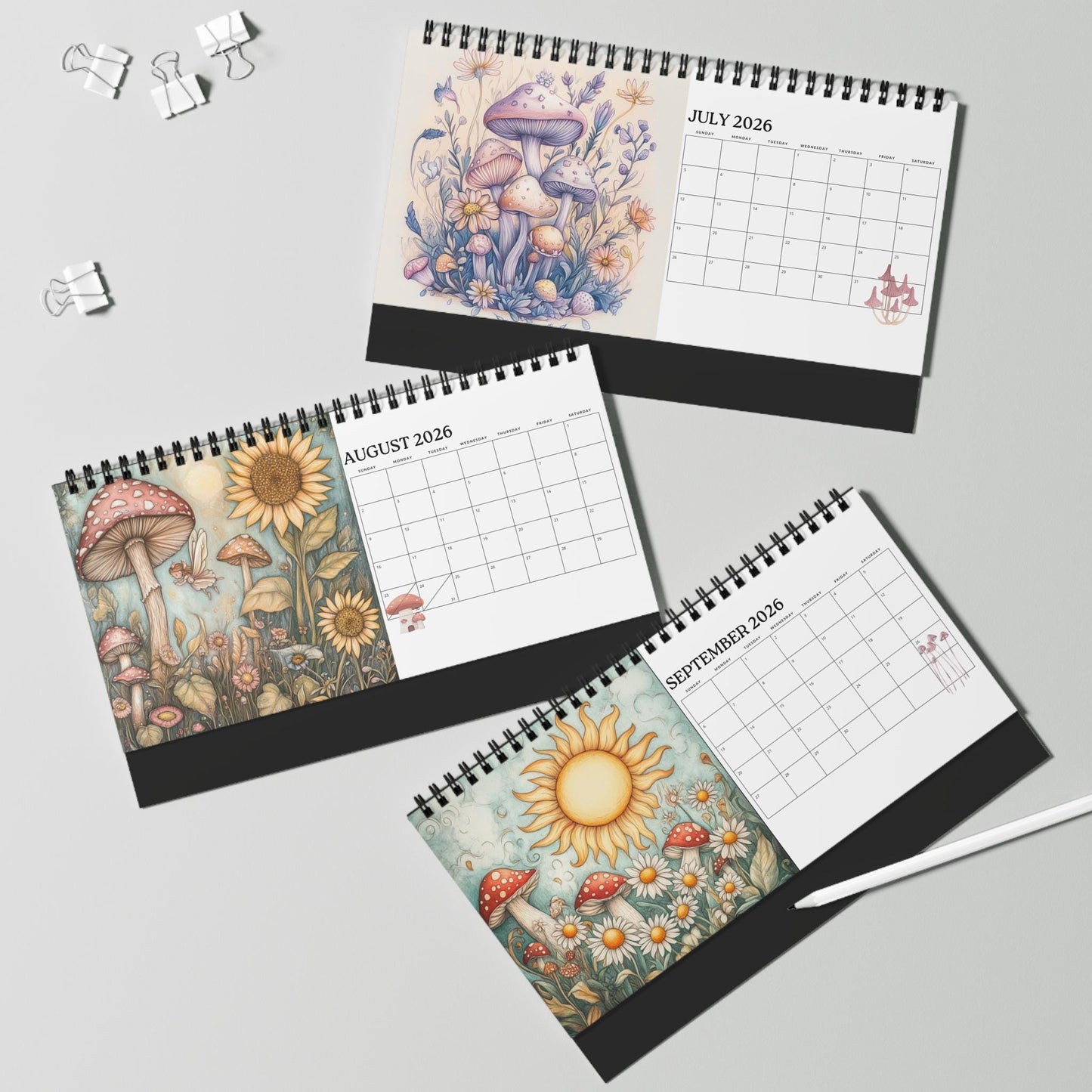 2026 Mushroom Calendar, Plant Lover Gift, Wall Art Eco Planner, Nature Desk Organizer