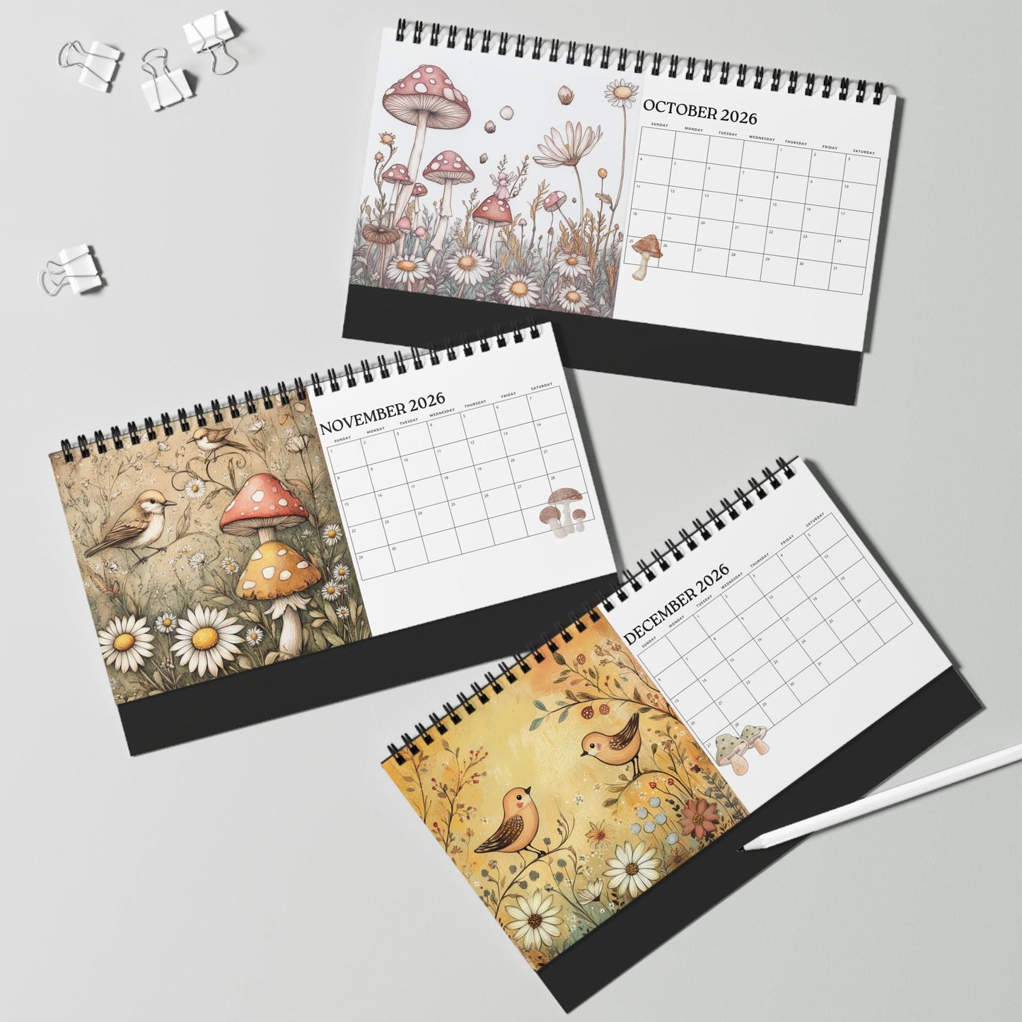 2026 Mushroom Calendar, Plant Lover Gift, Wall Art Eco Planner, Nature Desk Organizer