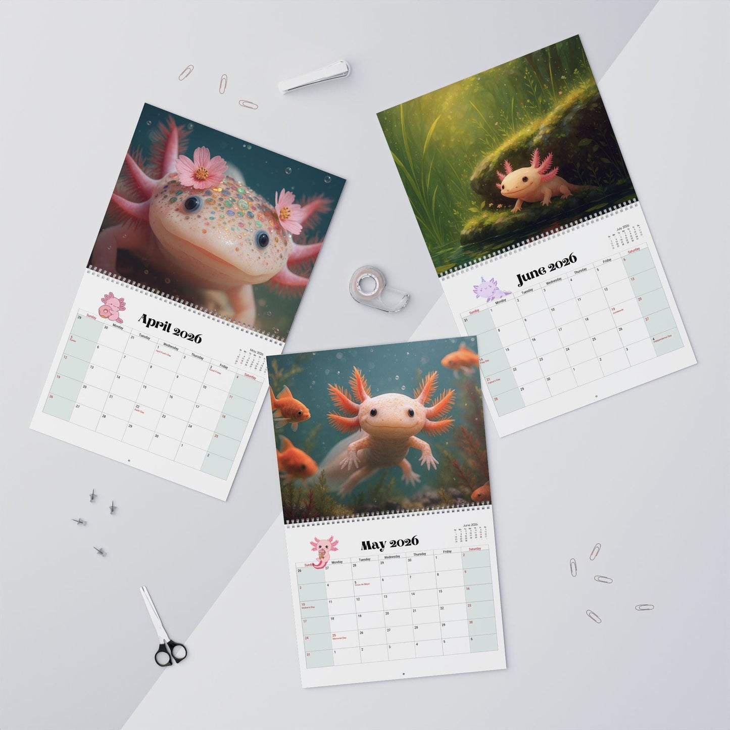 Axolotl Wall Calendar 2026 - Animal Art Planner for Home Office Decor Nature Lover Gift