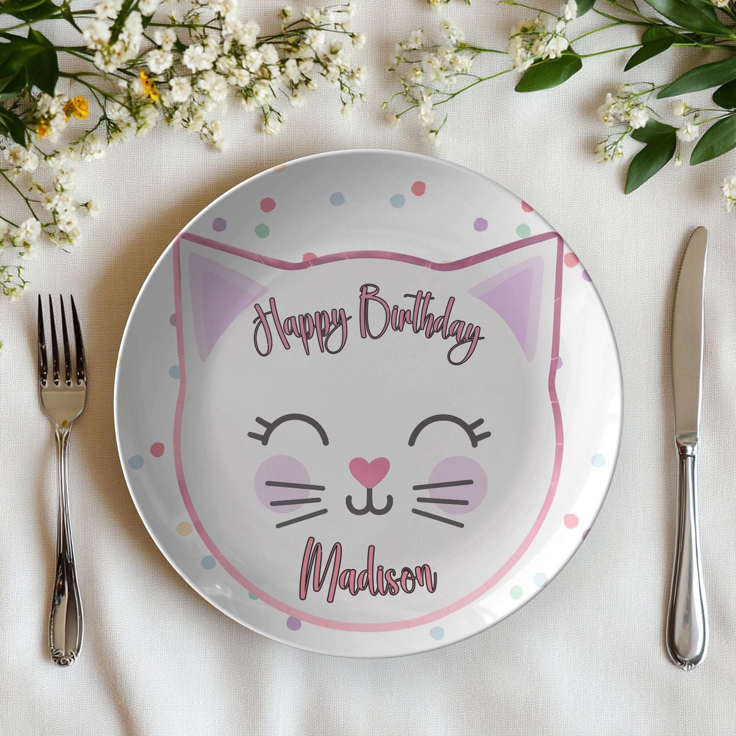 Custom Cat Birthday Plate - Personalized Pet Celebration Dish Kitten Party Tableware Gift