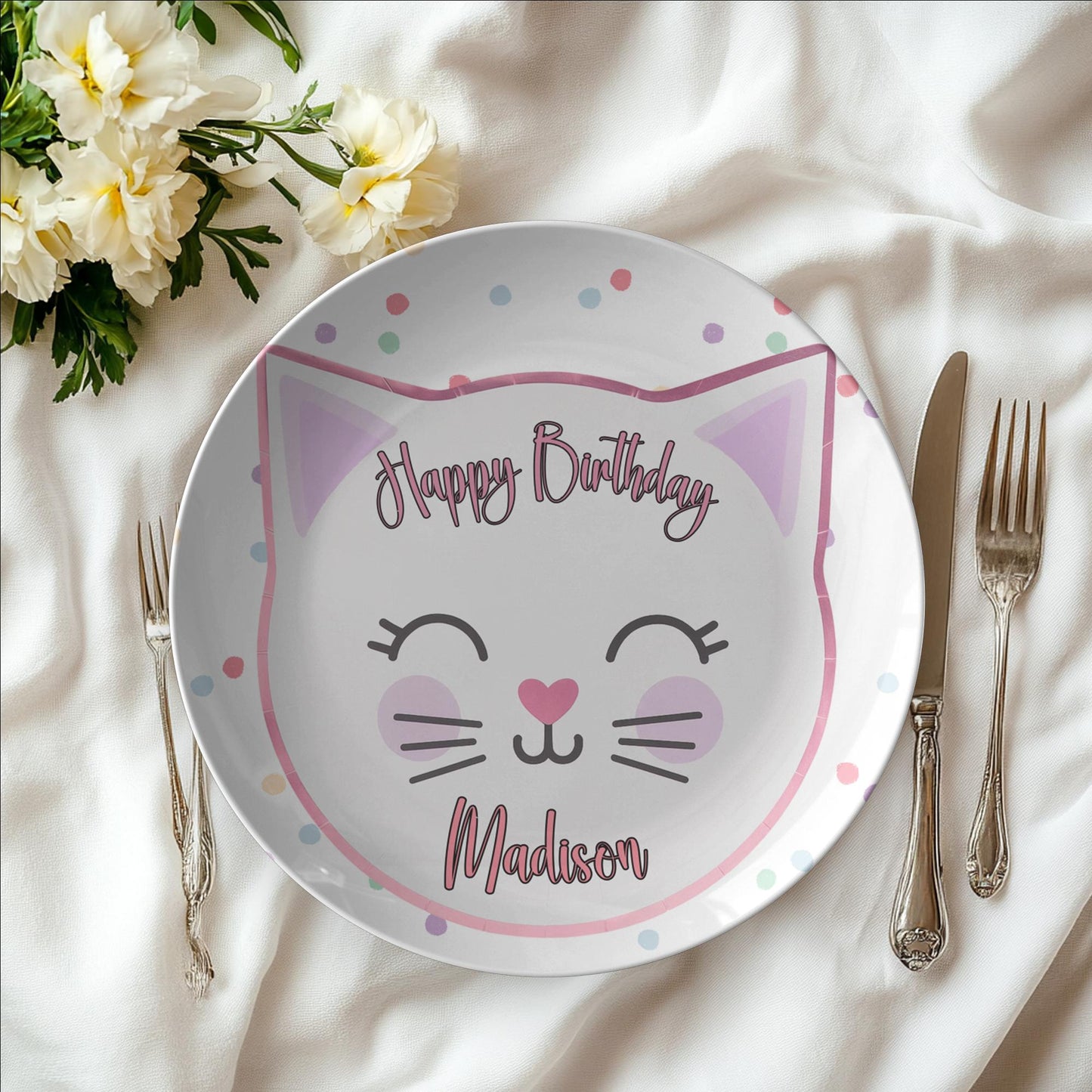 Custom Cat Birthday Plate - Personalized Pet Celebration Dish Kitten Party Tableware Gift