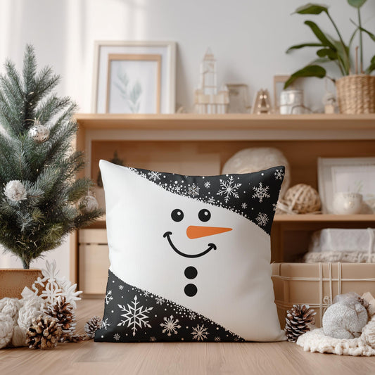 Christmas Snowman Pillowcase Winter Holiday Decor Festive Cushion Cover Cozy Square Pillow Seasonal Gift