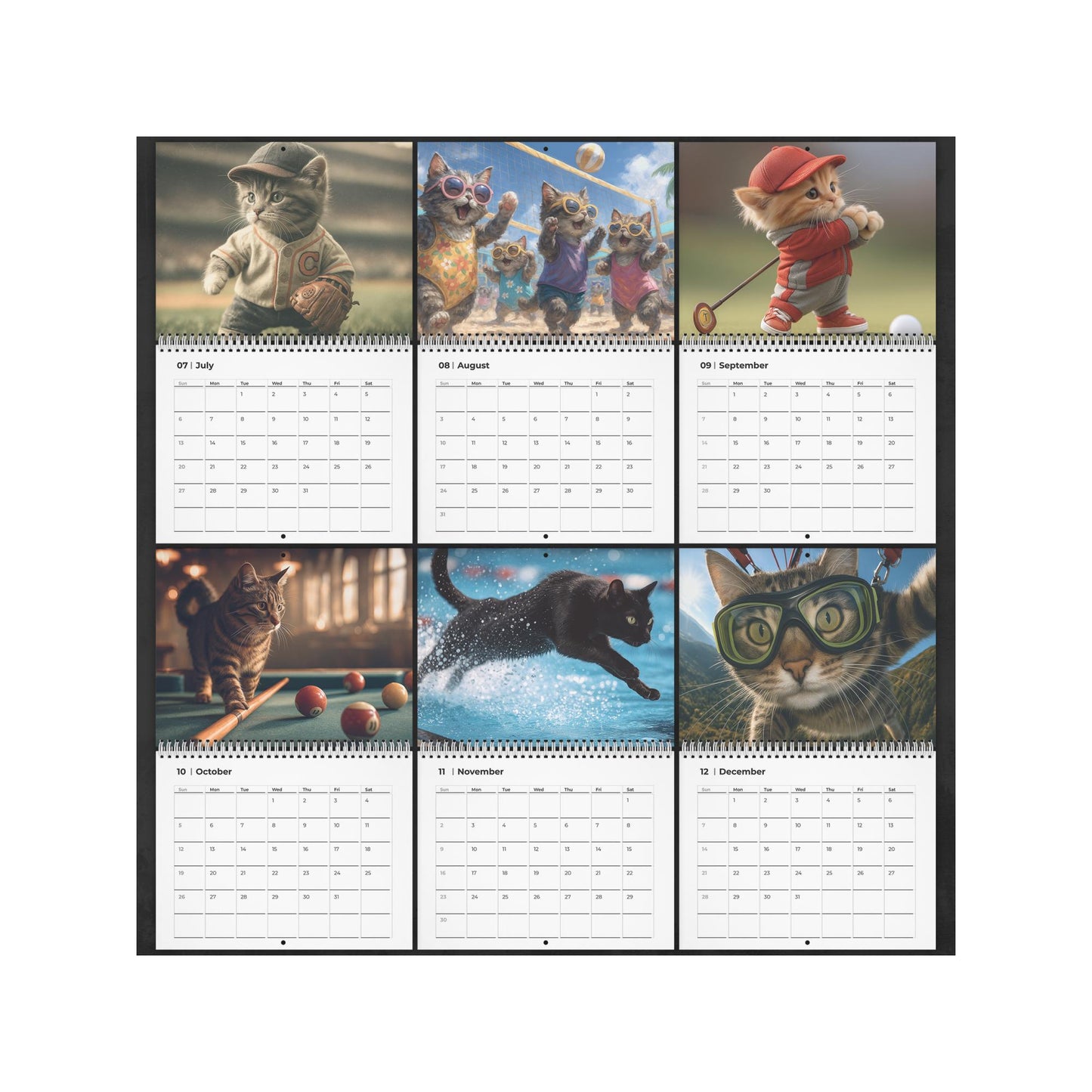 2026 Sporty Cat Calendar: Blue Kitties in Action - Monthly Wall Planner for Pet Lovers