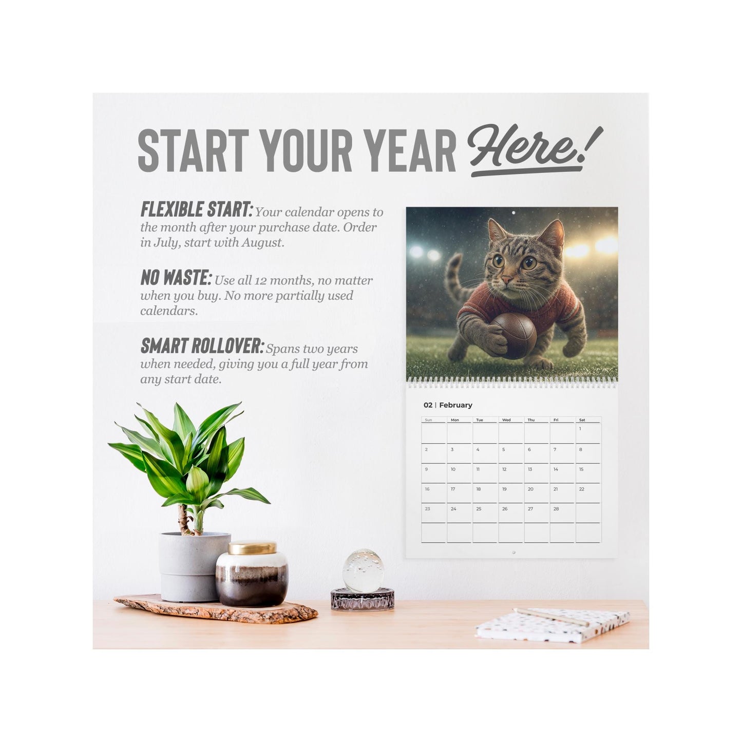 2026 Sporty Cat Calendar: Blue Kitties in Action - Monthly Wall Planner for Pet Lovers