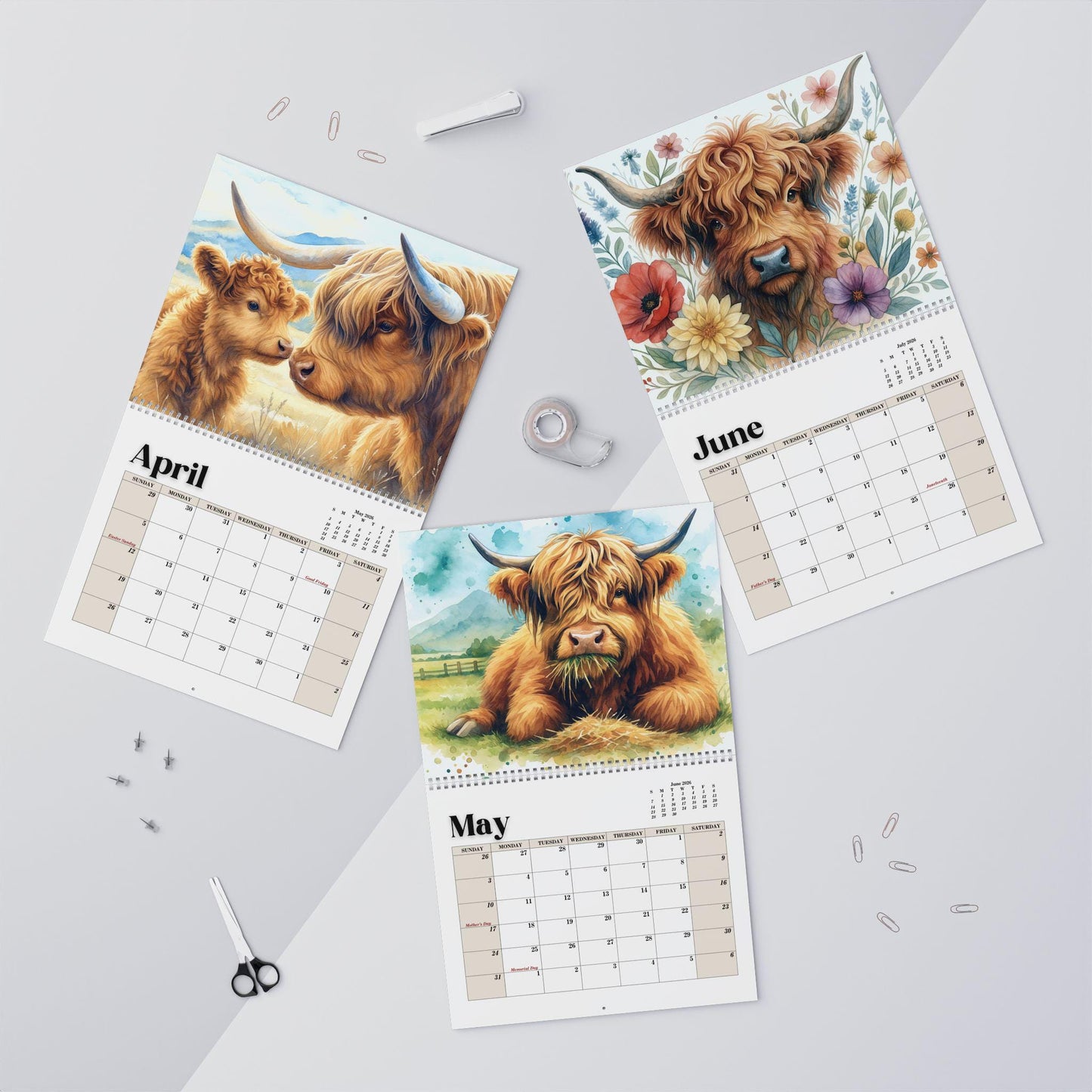 Highland Cow Calendar 2026, Floral Calendar Farm Animal Organizer Rustic Home Decor Gift