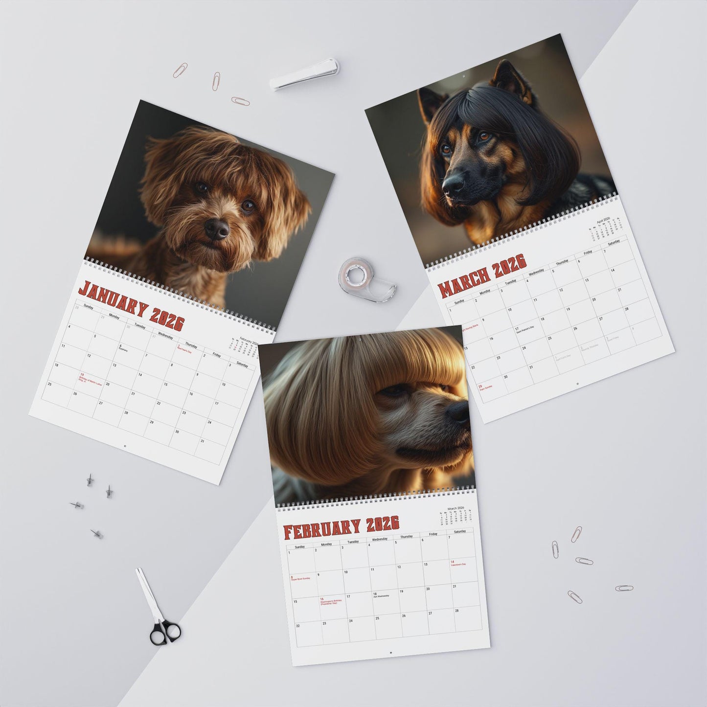Funny Dog Wall Calendar 12-Month Spiral Pet Lover Gift Animal Home Office Decor