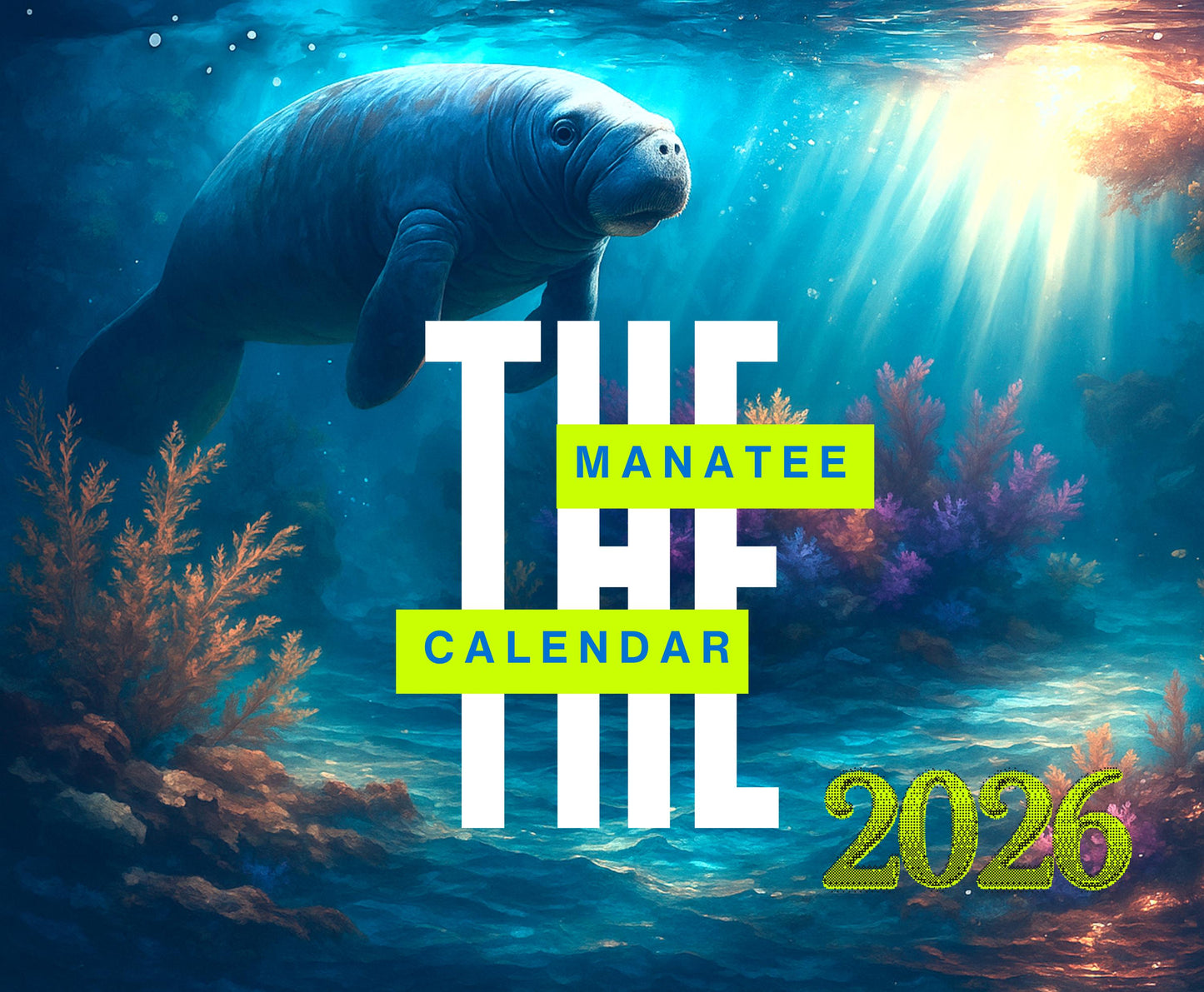 Manatee Wall Calendar, Ocean Art Decor, 2026 Blue Monthly Planner