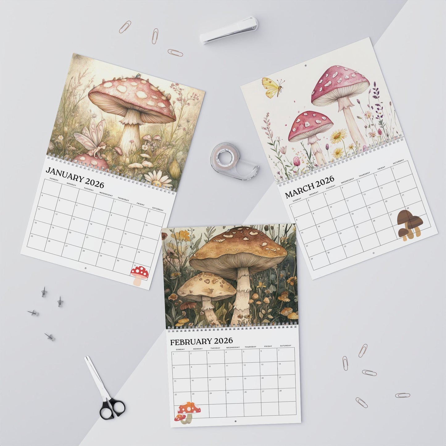 2026 Mushroom Wall Calendar Monthly Planner Nature Inspired Decor Gift for Lovers Home Organization