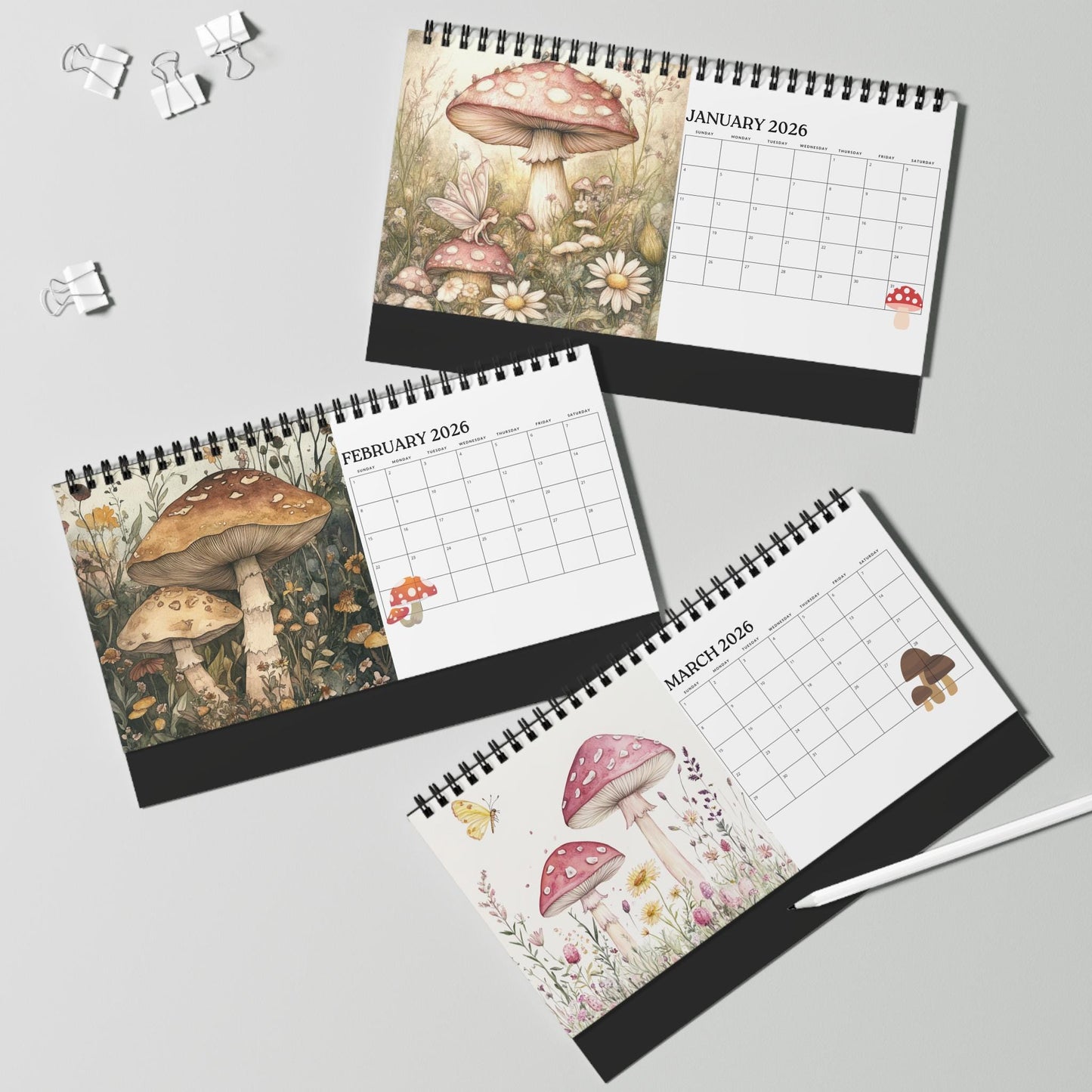 2026 Mushroom Calendar, Plant Lover Gift, Wall Art Eco Planner, Nature Desk Organizer