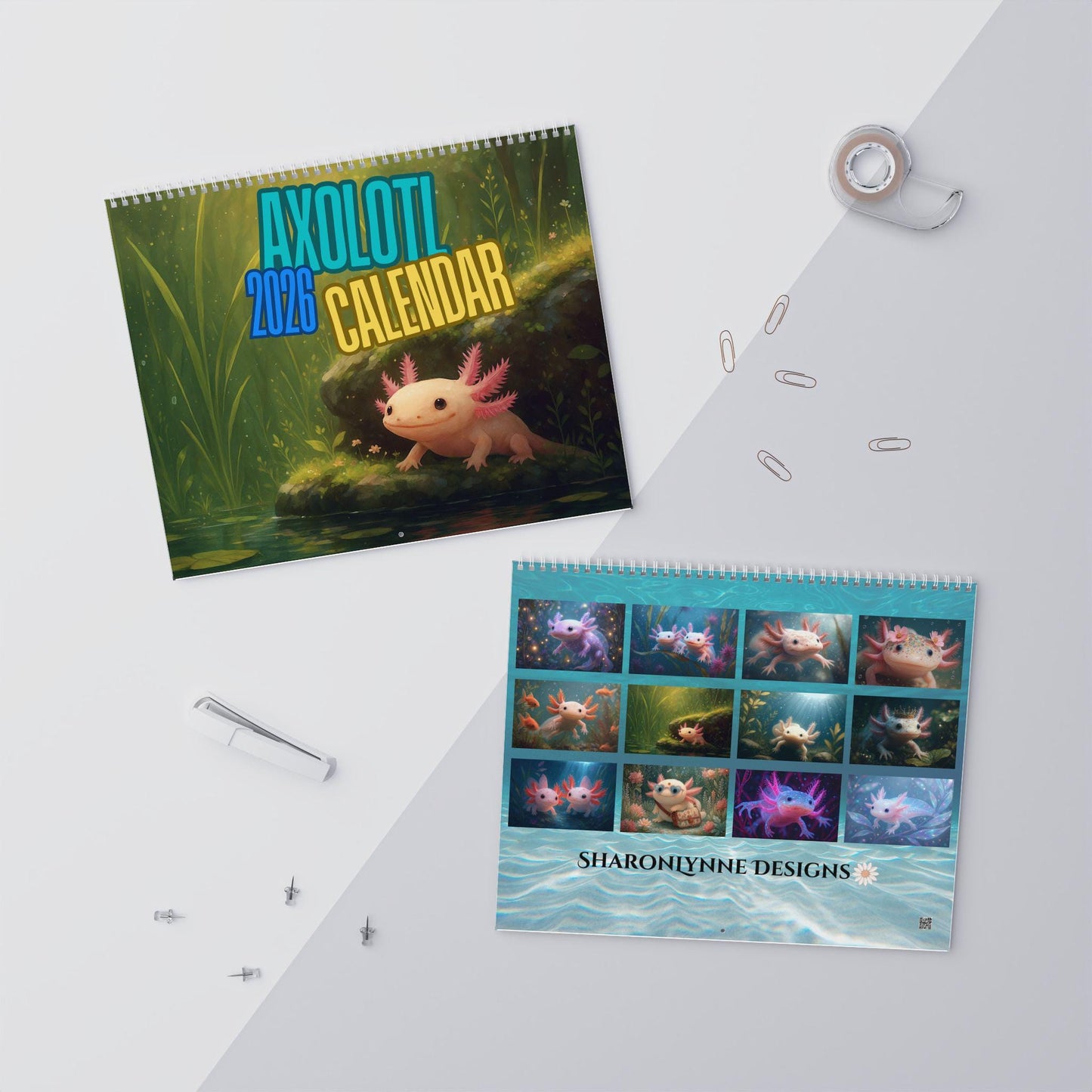 Axolotl Wall Calendar 2026 - Animal Art Planner for Home Office Decor Nature Lover Gift