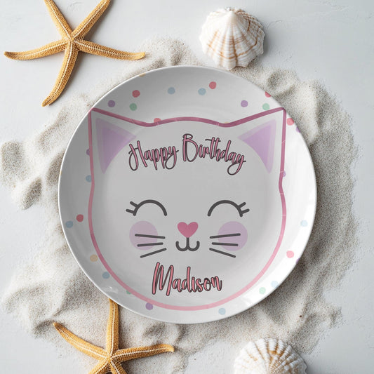 Custom Cat Birthday Plate - Personalized Pet Celebration Dish Kitten Party Tableware Gift