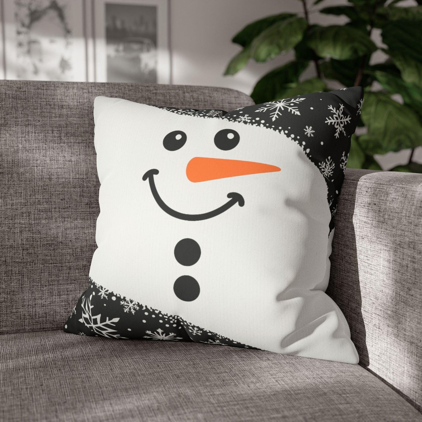Christmas Snowman Pillowcase Winter Holiday Decor Festive Cushion Cover Cozy Square Pillow Seasonal Gift