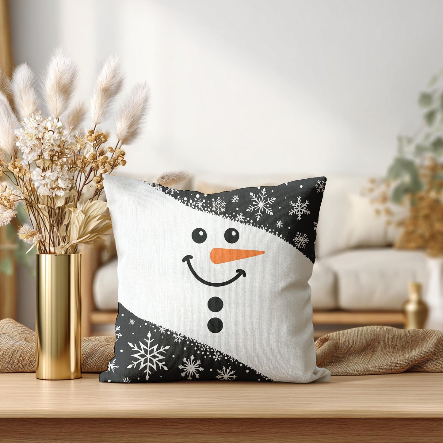 Christmas Snowman Pillowcase Winter Holiday Decor Festive Cushion Cover Cozy Square Pillow Seasonal Gift