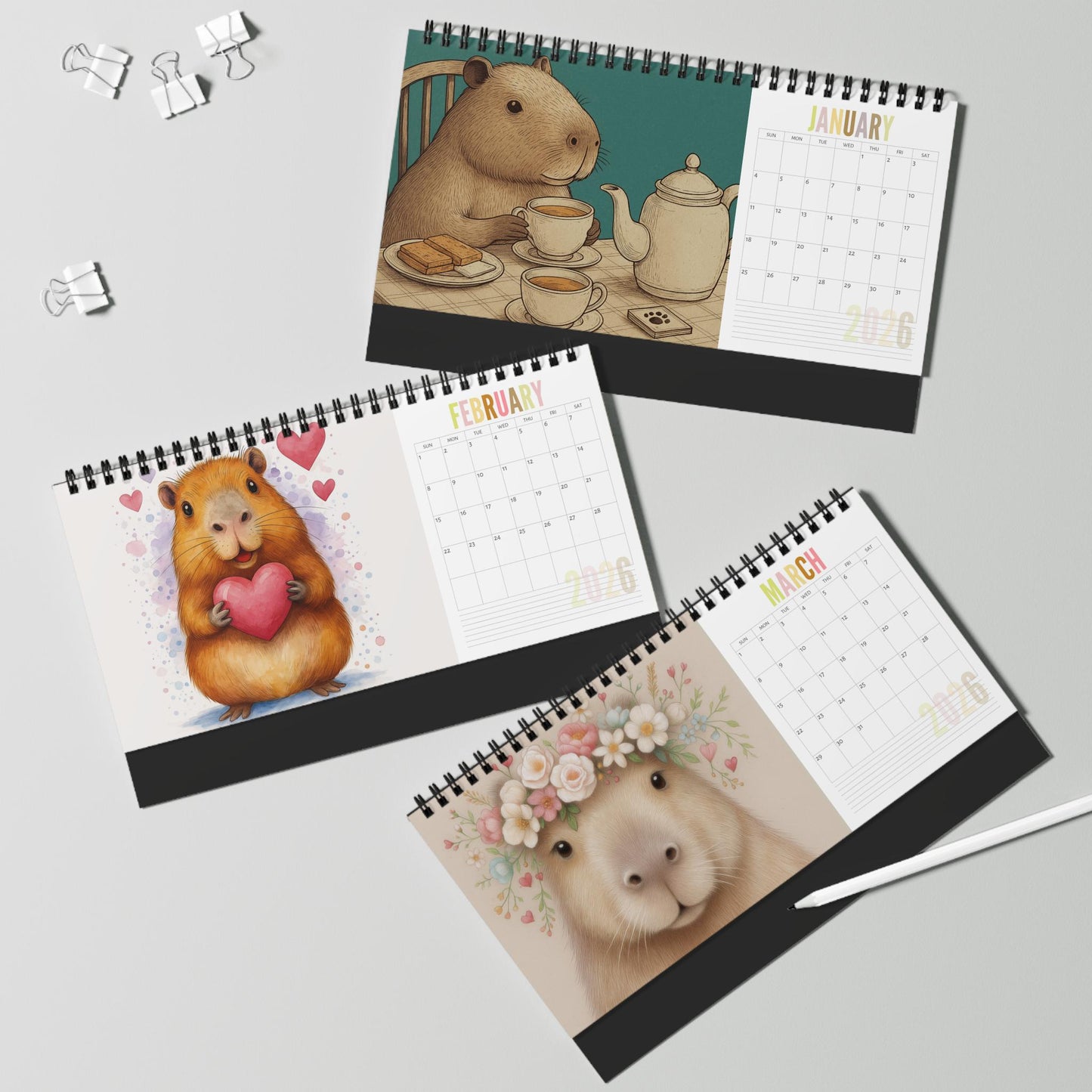 Capybara Desktop Calendar 2026 Planner | Animal Office Organizer Daily Scheduler Gift for Lover
