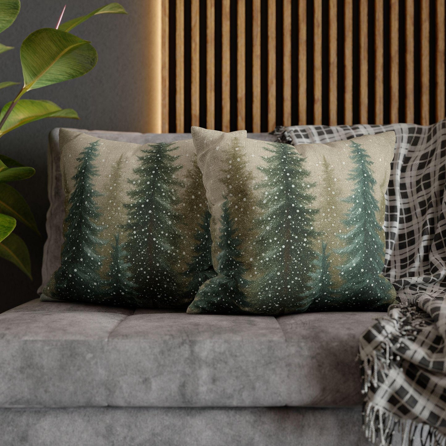 Evergreen Forest Faux Suede Pillowcase | Winter Pine Trees Christmas Holiday Home Decor Cushion Cover
