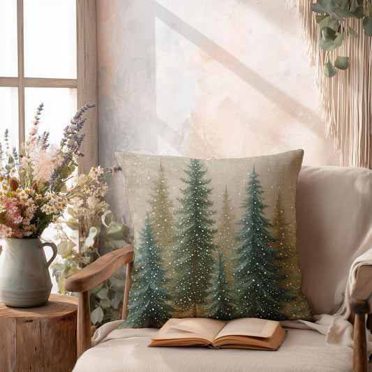 Evergreen Forest Faux Suede Pillowcase | Winter Pine Trees Christmas Holiday Home Decor Cushion Cover