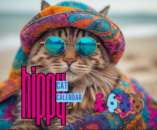 Hippy Cat Wall Calendar, 12 Month Boho Photo Planner, Animal Lover Gift