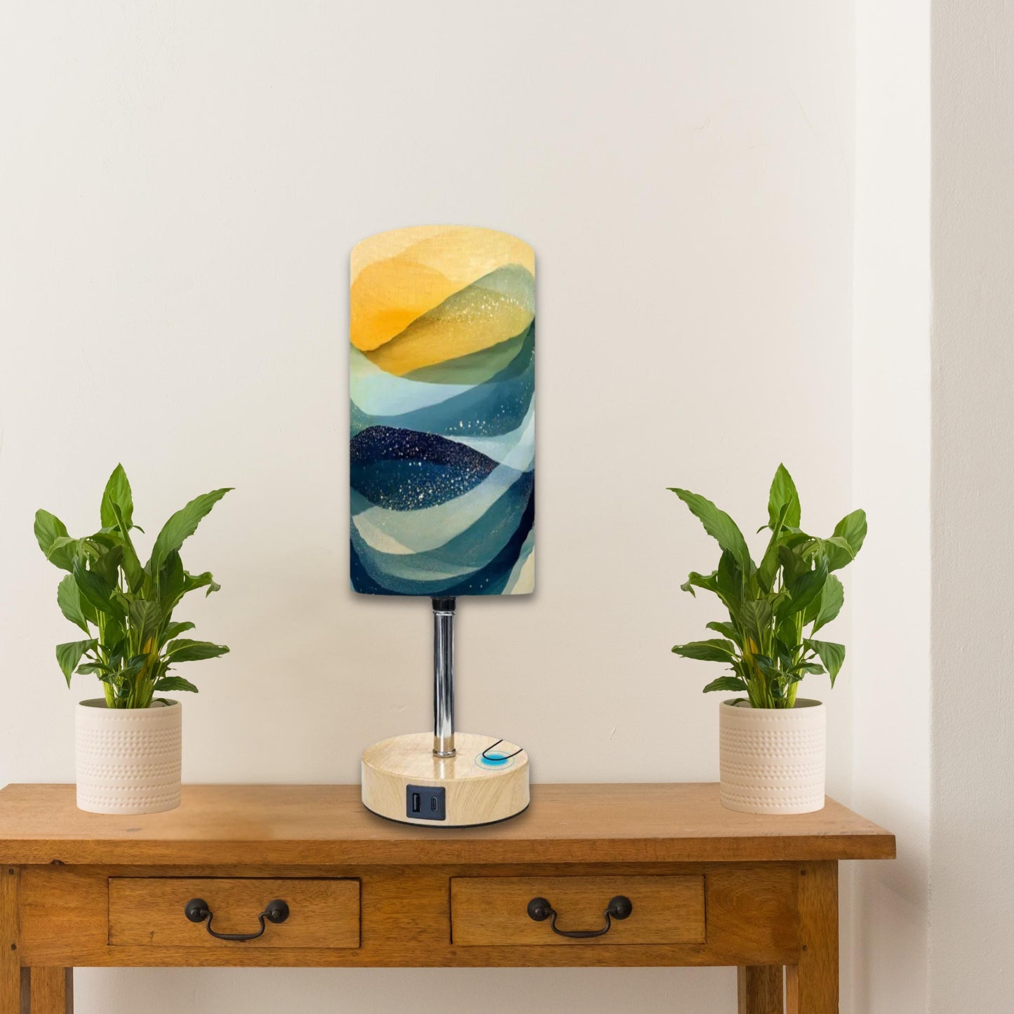 Ocean Touch Lamp with USB Ports, Coastal-Inspired Bedside Nightlight
