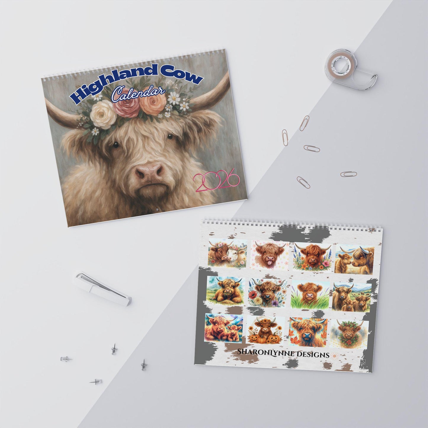 Highland Cow Calendar 2026, Floral Calendar Farm Animal Organizer Rustic Home Decor Gift