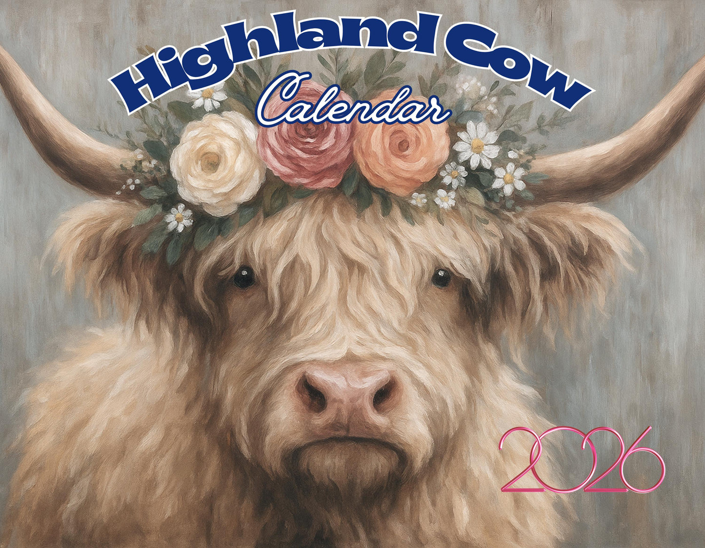 Highland Cow Calendar 2026, Floral Calendar Farm Animal Organizer Rustic Home Decor Gift