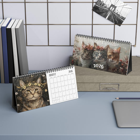 2026 Tabby Cat Desktop Calendar: Monthly Planner for Pet Lovers, Home Office Decor