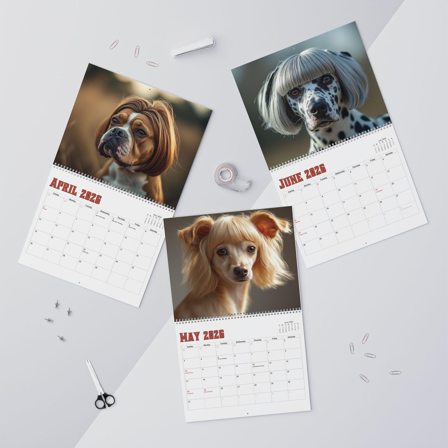 Funny Dog Wall Calendar 12-Month Spiral Pet Lover Gift Animal Home Office Decor