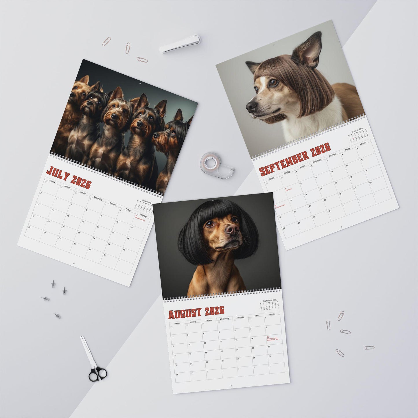 Funny Dog Wall Calendar 12-Month Spiral Pet Lover Gift Animal Home Office Decor