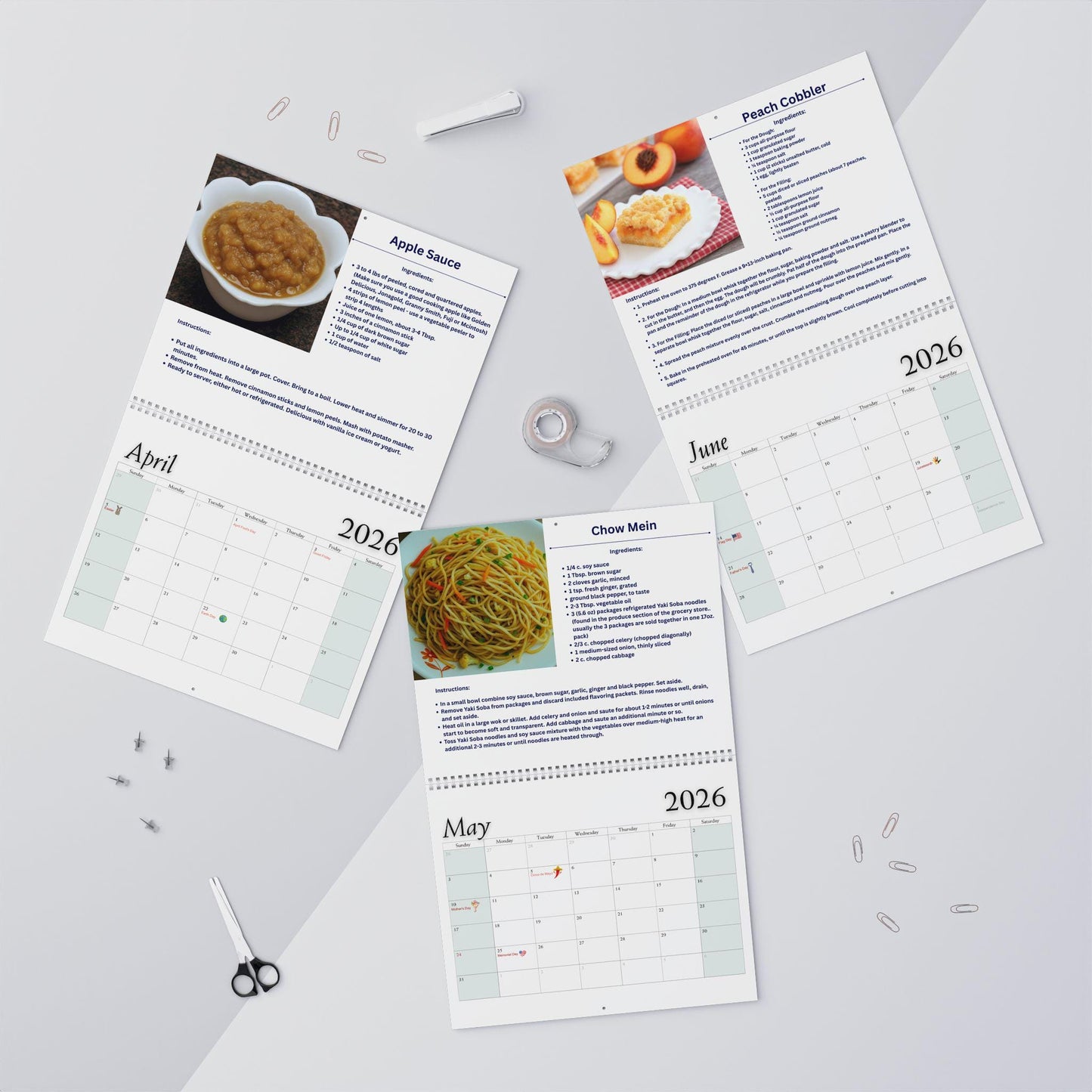 Recipe Wall Calendar 2026 Monthly Kitchen Planner Foodie Gift Cooking Organizer