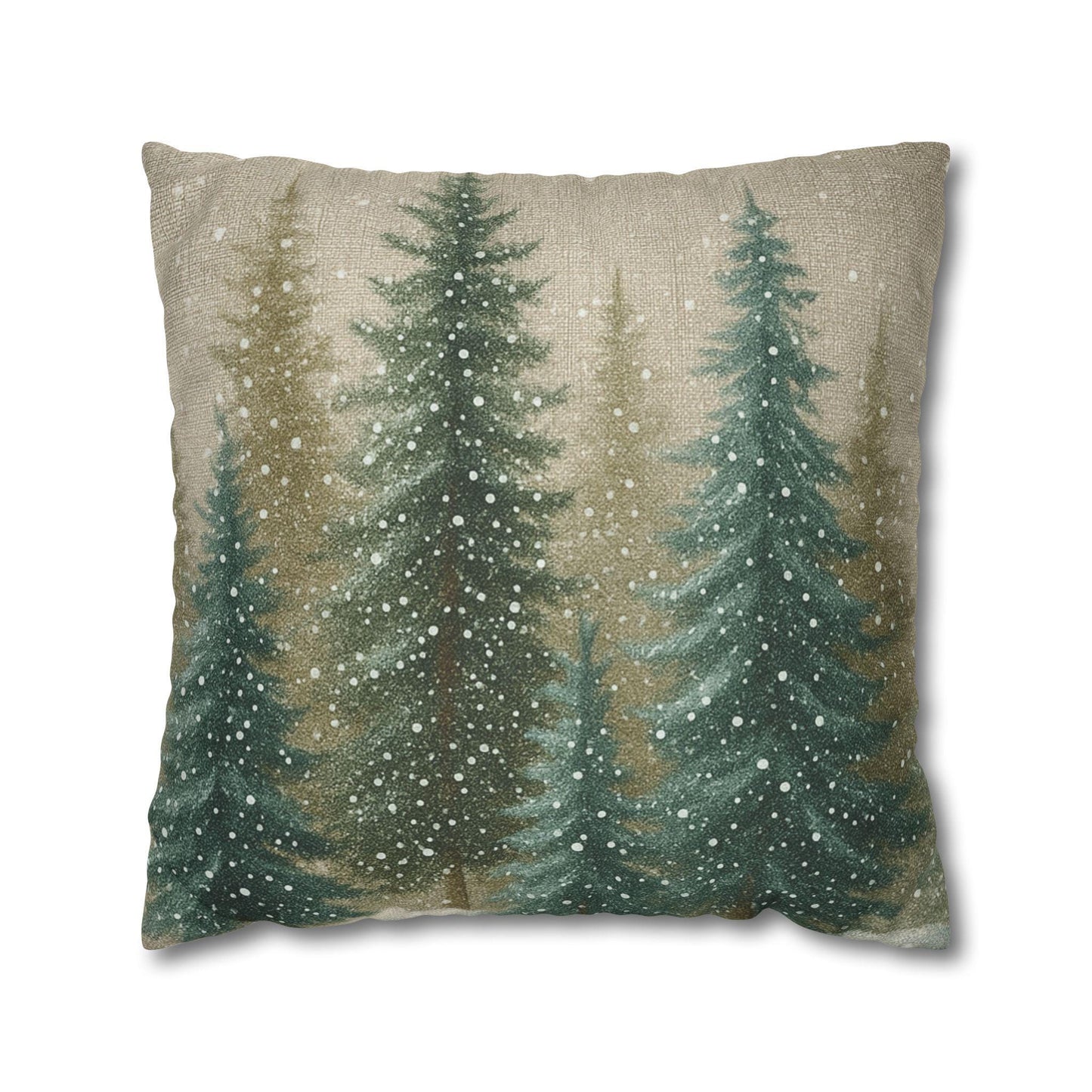 Evergreen Forest Faux Suede Pillowcase | Winter Pine Trees Christmas Holiday Home Decor Cushion Cover