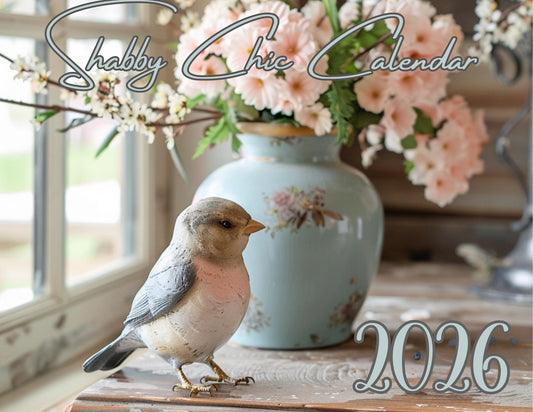 Shabby Chic Vintage 2026 Wall Calendar | Rustic Farmhouse Monthly Planner Organizer Kitchen Office Decor