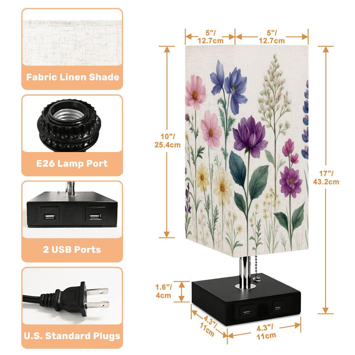 Wildflower Square Table Lamp with USB Charging Port - Modern Desk Light No Trim Design